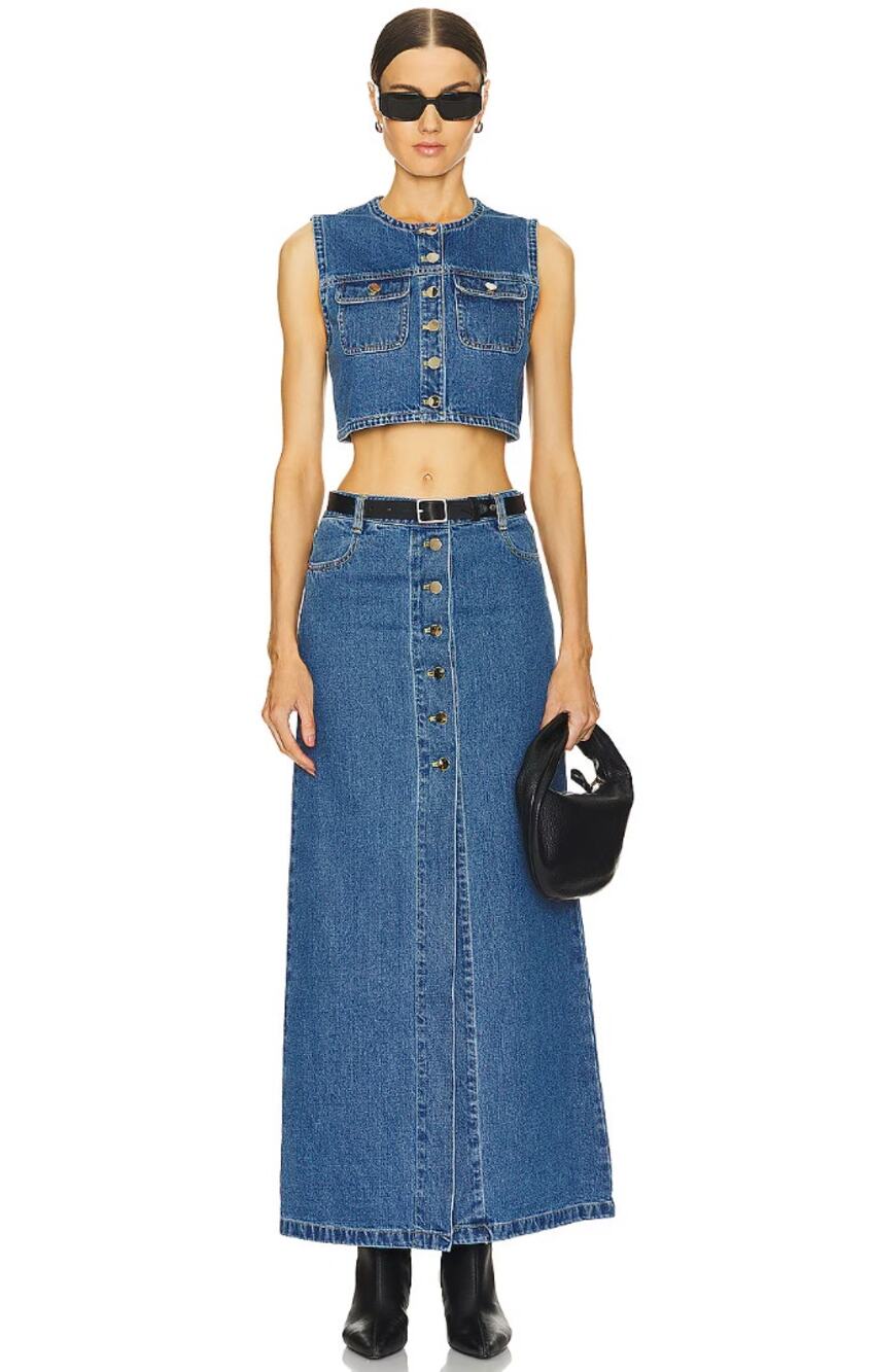 Ronny Kobo Makena Denim Maxi Skirt Indigo Wash Blue Pencil High Waist XS NWT